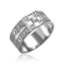 обзорное фото Серебряное кольцо с надписью Спаси и Сохрани и крестом 034452  Серебряные кольца