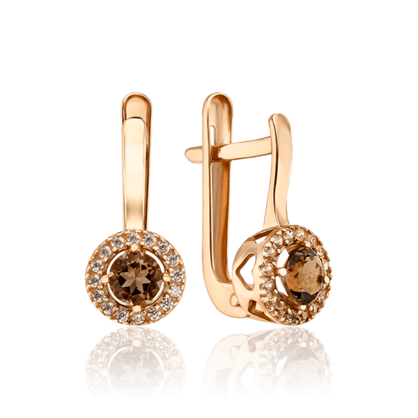 Жіночі золоті сережки з кварцом і фіанітами 035302 детальне зображення ювелірного виробу