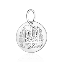 обзорное фото Серебряный подвес круглый с гравировкой с изображением Герба, пшеницы, калины 037275  Украинская символика из золота и серебра