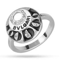 обзорное фото Серебряное кольцо в стиле BVLGARI с эмалью и фианитами 027944  Серебряные кольца со вставками