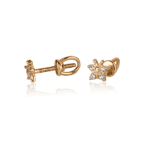 обзорное фото Серьги-пусеты в красном золоте Бабочки с фианитами 027628  Серьги с камнями