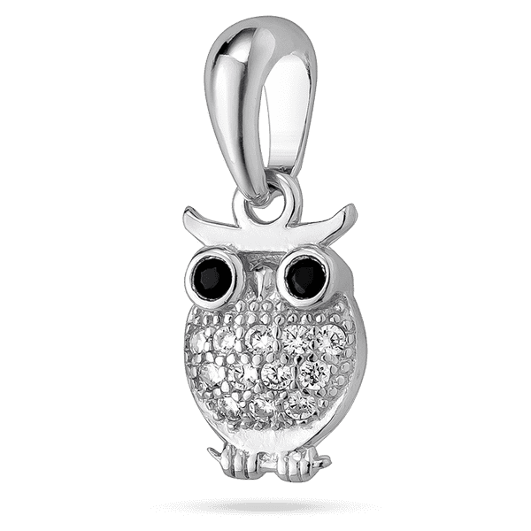 Серебряная подвеска "Сова с черными глазами" инкрустирована разноцветными фианитами 040072 детальное изображение ювелирного изделия Серебряные подвески со вставками