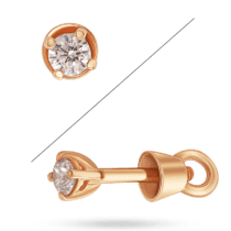 обзорное фото Одинарная (моно) серьга на закрутке с белым фианитом в красном золоте 039898  Золотые одинарные серьги