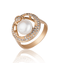 обзорное фото Кольцо из красного золота с жемчугом и фианитами 031004 Золотые кольца с жемчугом обзорное фото Кольцо из красного золота с жемчугом и фианитами 031004  Золотые кольца с жемчугом