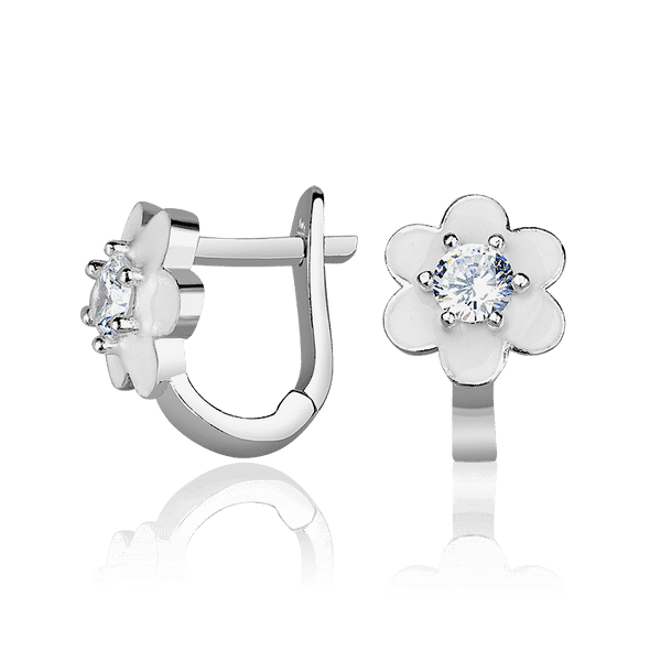 Серебряные детские серьги на английском замке с эмалью белые ромашки 037609 детальное изображение ювелирного изделия Детские серебряные серьги  Серебряные детские серьги на английском замке с эмалью белые ромашки 037609 детальное изображение ювелирного изделия Детские серебряные серьги
