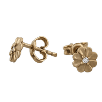обзорное фото Детские золотые серьги гвоздики Цветы с цирконием 1,3,0509  Серьги с камнями