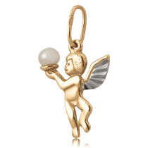 обзорное фото Золотой кулон Ангел с жемчугом 62113 Золотые кулоны с жемчугом обзорное фото Золотой кулон Ангел с жемчугом 62113  Золотые кулоны с жемчугом