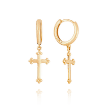 обзорное фото Золотые серьги конго с подвеской Крест 034524  Золотые серьги