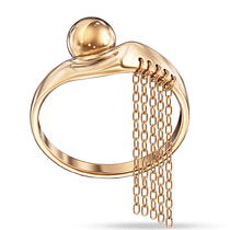 обзорное фото Золотое кольцо с шариком и цепочками 040258 Золотые кольца без вставок обзорное фото Золотое кольцо с шариком и цепочками 040258  Золотые кольца без вставок