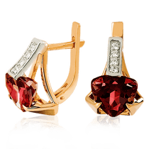 обзорное фото Золотые серьги с гранатом 023547 Золотые серьги с гранатом обзорное фото Золотые серьги с гранатом 023547  Золотые серьги с гранатом