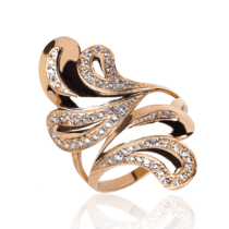 обзорное фото Массивное золотое кольцо винтажные узоры с россыпью фианитов 032156  Золотые кольца с фианитом