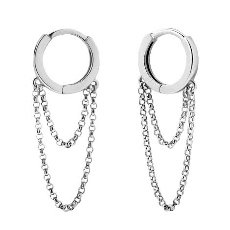Серебряные серьги-кольца с цепочками 037683 детальное изображение ювелирного изделия Серебряные серьги без вставок
