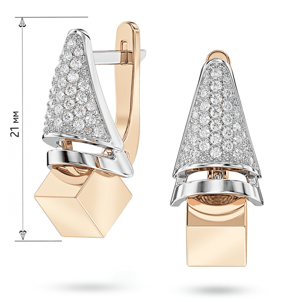 Роскошные серьги в комбинированном золоте CUBE с россыпью фианитов купить Роскошные серьги в комбинированном золоте CUBE с россыпью фианитов купить