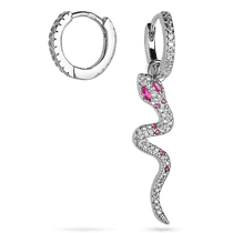 обзорное фото Серебряные серьги кольца Змея с розовыми фианитами на английской застежке 039594 Серебряные серьги с камнями обзорное фото Серебряные серьги кольца Змея с розовыми фианитами на английской застежке 039594  Серебряные серьги с камнями