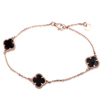 обзорное фото Золотой браслет с ониксом три клевера 040035  Золотые браслеты с ониксом