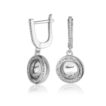 обзорное фото Серебряные серьги на английском замке в стиле Chopard с фианитами 027339  Серебряные серьги с камнями