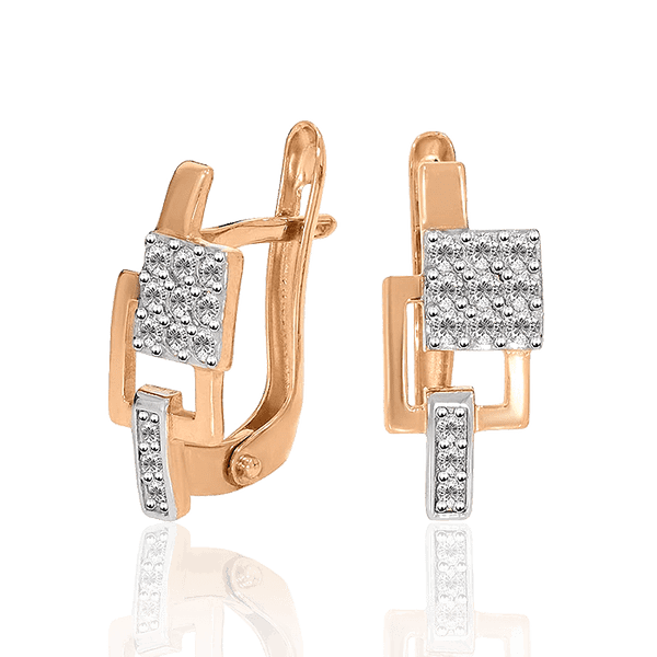 Золоті сережки геометричної форми з фіанітами 032040 детальне зображення ювелірного виробу