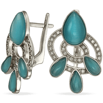 обзорное фото Серебряные серьги с голубым улекситом и фианитами 034344  Серебряные серьги с камнями