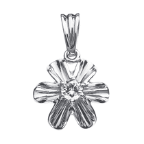 обзорное фото Подвес из белого золота с бриллиантом Цветок Р0526  Золотые кулоны с бриллиантами