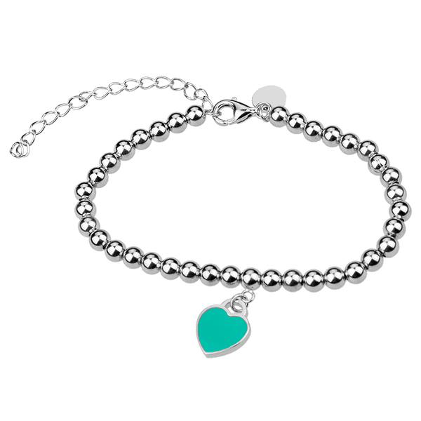 Серебряный браслет шарики с сердечком из бирюзовой эмали 925 пробы 039705 детальное изображение ювелирного изделия Серебряные женские браслеты Серебряный браслет шарики с сердечком из бирюзовой эмали 925 пробы 039705 детальное изображение ювелирного изделия Серебряные женские браслеты