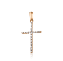 обзорное фото Золотой женский двухсторонний крестик с белыми и чёрными фианитами 030120 Крестики женские обзорное фото Золотой женский двухсторонний крестик с белыми и чёрными фианитами 030120  Крестики женские