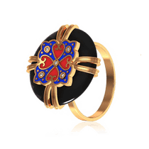 обзорное фото Золотое кольцо с агатом фианитом и разноцветной эмалью 028649 Золотые кольца с агатом обзорное фото Золотое кольцо с агатом фианитом и разноцветной эмалью 028649  Золотые кольца с агатом