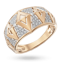 обзорное фото Золотое кольцо с геометрическим дизайном, украшенное фианитовой инкрустацией 040801  Золотые кольца с фианитом