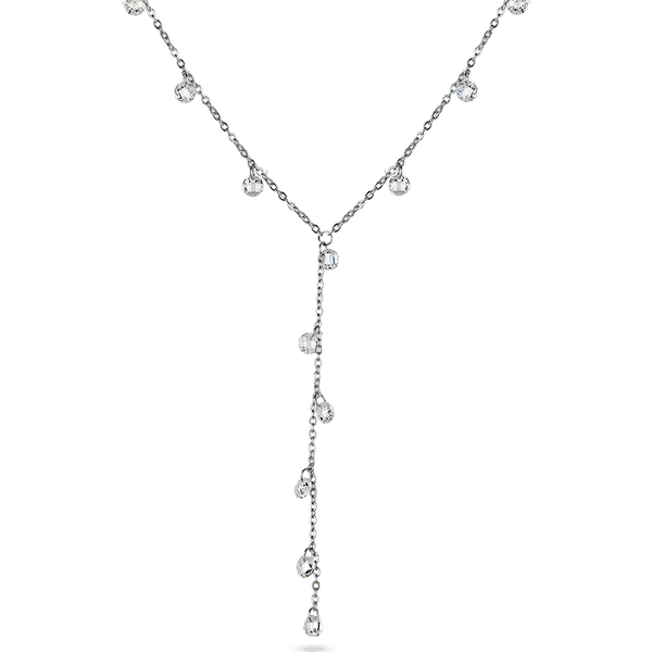 Нежное серебряное колье с белыми подвесными фианитами и дополнительной цепочкой 039819 детальное изображение ювелирного изделия Серебряные колье Нежное серебряное колье с белыми подвесными фианитами и дополнительной цепочкой 039819 детальное изображение ювелирного изделия Серебряные колье