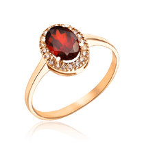 обзорное фото Золотое кольцо с гранатом и фианитами 035519 Золотые кольца обзорное фото Золотое кольцо с гранатом и фианитами 035519  Золотые кольца