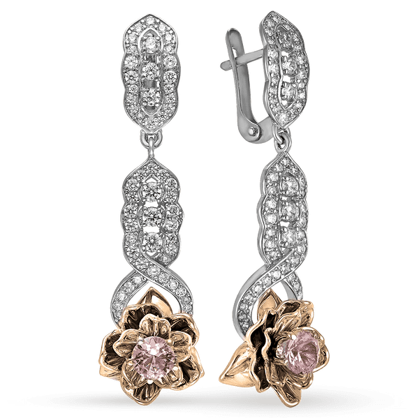 Серьги в комбинированном золотые с розовым морганитом и фианитами 038284 детальное изображение ювелирного изделия Золотые серьги с морганитом Серьги в комбинированном золотые с розовым морганитом и фианитами 038284 детальное изображение ювелирного изделия Золотые серьги с морганитом