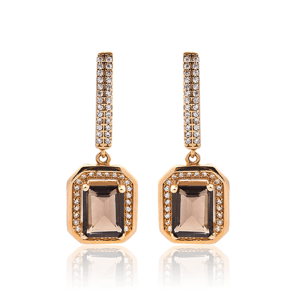 Золоті сережки з квадратною підвіскою з раухтопазом 034587 детальне зображення ювелірного виробу Золоті сережки з квадратною підвіскою з раухтопазом 034587 детальне зображення ювелірного виробу