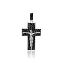 обзорное фото Серебряный крестик с черными фианитами Распятие 034443 Серебряные подвески крестики обзорное фото Серебряный крестик с черными фианитами Распятие 034443  Серебряные подвески крестики