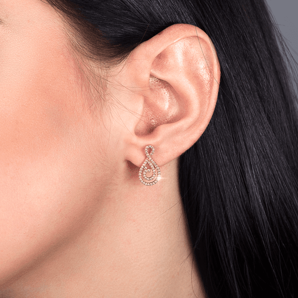 Золотые серьги с фианитом в красном золоте 030721 Золотые серьги с фианитом в красном золоте 030721