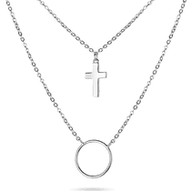 обзорное фото Двойное колье с кругом и декоративным крестиком без вставок 925 проба 039813 Серебряные колье обзорное фото Двойное колье с кругом и декоративным крестиком без вставок 925 проба 039813  Серебряные колье