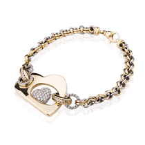 обзорное фото Золотой браслет из желтого золота Сердце с фианитами и ониксом 025189 Золотые браслеты с ониксом обзорное фото Золотой браслет из желтого золота Сердце с фианитами и ониксом 025189  Золотые браслеты с ониксом