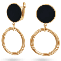 обзорное фото Стильные серьги Коло с черной эмалью на английской застежке 039300 Золотые серьги с эмалью обзорное фото Стильные серьги Коло с черной эмалью на английской застежке 039300  Золотые серьги с эмалью