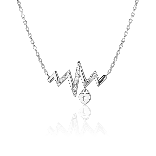 Серебряное колье Ритм сердца и замочек в виде сердечка с фианитами 027433 детальное изображение ювелирного изделия Серебряные колье Серебряное колье Ритм сердца и замочек в виде сердечка с фианитами 027433 детальное изображение ювелирного изделия Серебряные колье