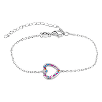 обзорное фото Нежный серебряный браслет Сердце с разноцветными фианитами и дополнительной цепочкой 039712 Серебряные женские браслеты обзорное фото Нежный серебряный браслет Сердце с разноцветными фианитами и дополнительной цепочкой 039712  Серебряные женские браслеты