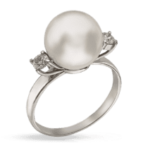 обзорное фото Кольцо в белом золоте с жемчугом и бриллиантом 038612  Золотые кольца с жемчугом