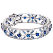 обзорное фото Синяя Грандиозность жесткий серебряный браслет с синими фианитами 039125  Серебряные женские браслеты