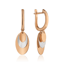 обзорное фото Сережки подвески из комбинированного золота Диски 032727  Золотые серьги без вставок