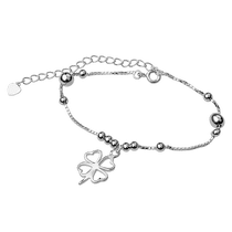 обзорное фото Серебряный браслет якорного плетения с шариками и клевером 925 проба 039740 Серебряные женские браслеты обзорное фото Серебряный браслет якорного плетения с шариками и клевером 925 проба 039740  Серебряные женские браслеты