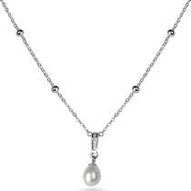 обзорное фото Серебряное колье с жемчужиной и маленькими шариками якорного плетения 925 пробы 039784 Серебряные колье обзорное фото Серебряное колье с жемчужиной и маленькими шариками якорного плетения 925 пробы 039784  Серебряные колье