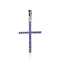 обзорное фото Золотой кулон Крестик с сапфиром 036032 Золотые подвески обзорное фото Золотой кулон Крестик с сапфиром 036032  Золотые подвески