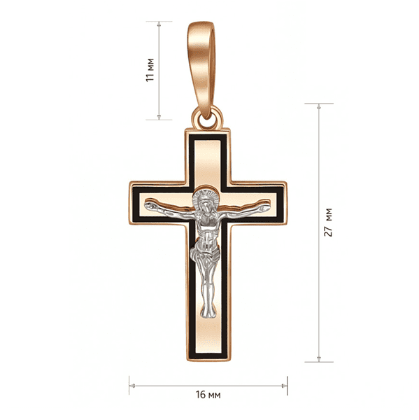 Золота підвіска-хрестик "Спаси та збережи" з емаллю 040283 детальне зображення ювелірного виробу Золота підвіска-хрестик "Спаси та збережи" з емаллю 040283 детальне зображення ювелірного виробу