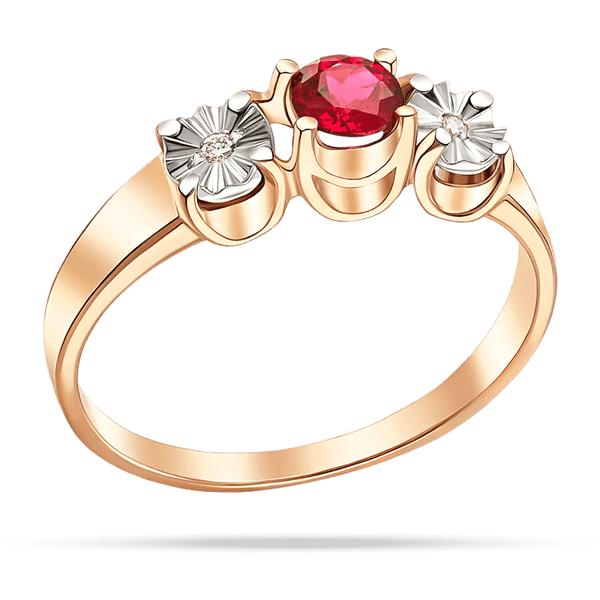 Золота каблучка з рубіном та діамантами Золота каблучка з рубіном та діамантами