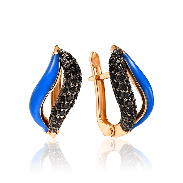 Золотые серьги с фианитами и синей эмалью 030857 детальное изображение ювелирного изделия Золотые серьги Золотые серьги с фианитами и синей эмалью 030857 детальное изображение ювелирного изделия Золотые серьги