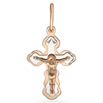 обзорное фото Крестик детский из красного и белого золота 034618 Золотые подвески обзорное фото Крестик детский из красного и белого золота 034618  Золотые подвески