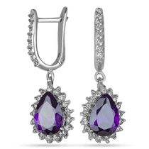 обзорное фото Серебряные серьги с аметистом Капля 026722 Серебряные серьги с камнями обзорное фото Серебряные серьги с аметистом Капля 026722  Серебряные серьги с камнями