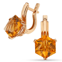 обзорное фото Классические золотые серьги с большим жёлтым цитрином 039304 Золотые серьги с цитрином обзорное фото Классические золотые серьги с большим жёлтым цитрином 039304  Золотые серьги с цитрином